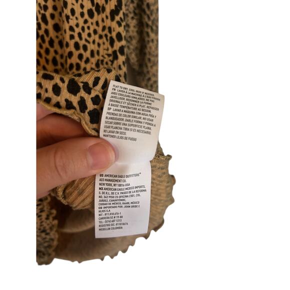 American Eagle leopard lettuce hem ribbed long sleeve top XS Y2K fall layering - Picture 6 of 8